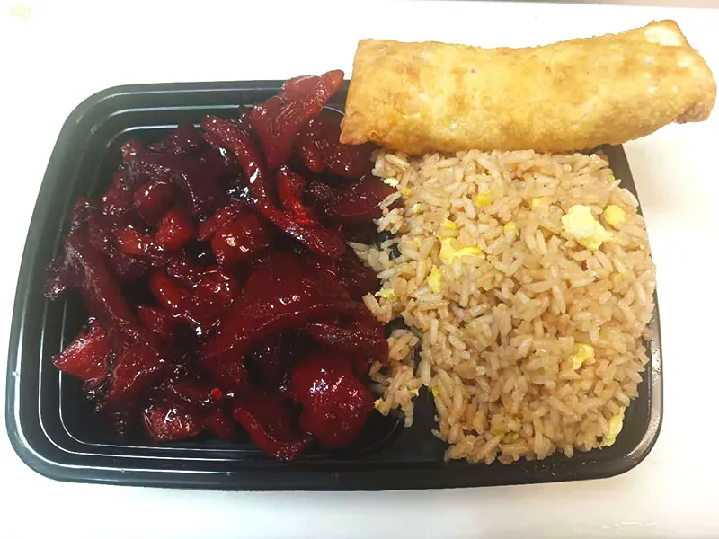 Egg fried rice with boneless pork chop & egg roll at Ming Garden, a Chinese Restaurant in Huntersville